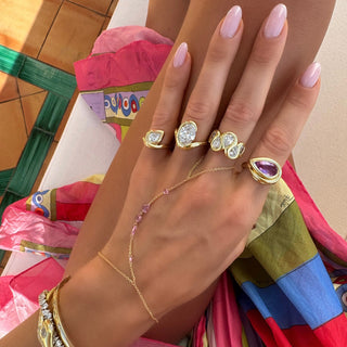 Eau De Rose Cut Iris Pink Sapphire Hand Chain by Logan Hollowell Jewelry