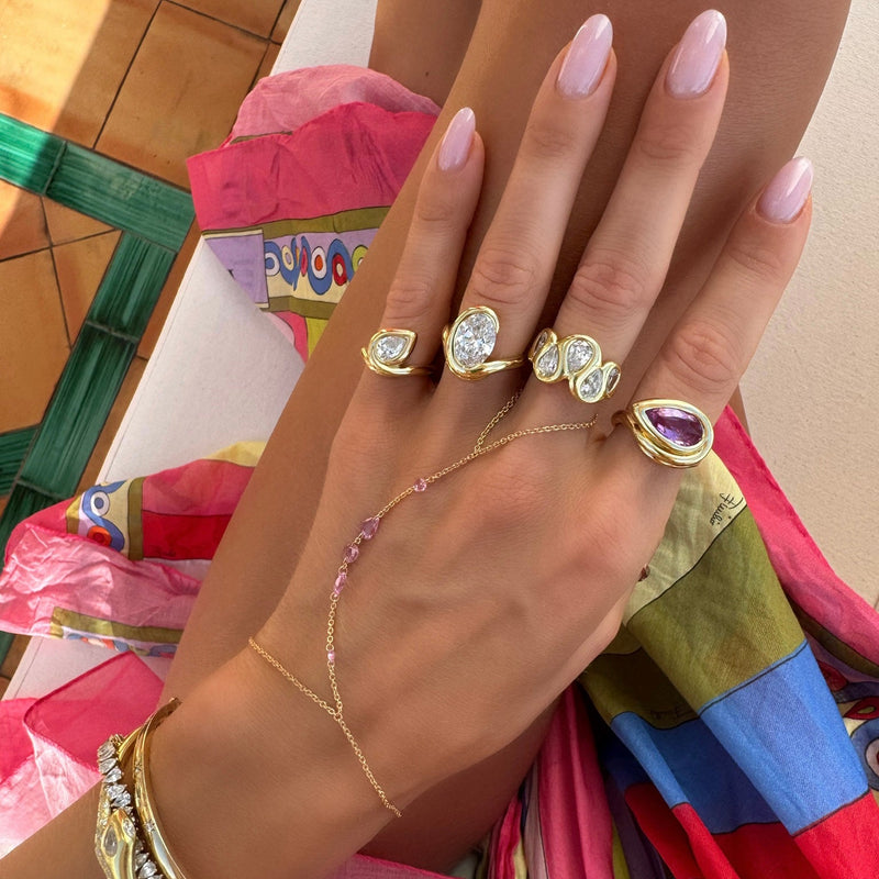 Eau De Rose Cut Iris Pink Sapphire Hand Chain by Logan Hollowell Jewelry