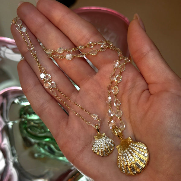 Baby Diamond & Pearl Shell Pendant by Logan Hollowell Jewelry