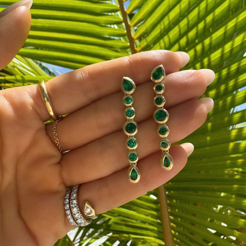 Emerald Pear Bubble Drop Earrings by Logan Hollowell Jewelry