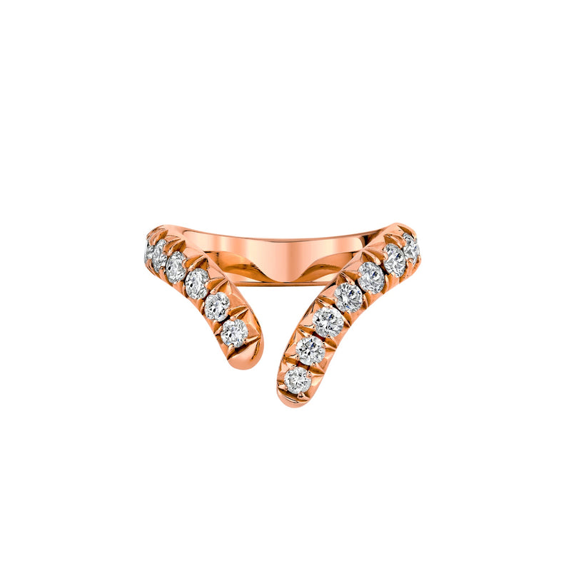Large French Pavé Diamond Tusk Ring Rose Gold 3 by Logan Hollowell Jewelry