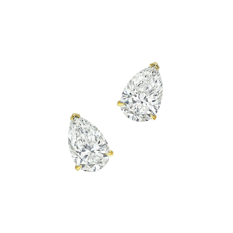 Water Drop Solitaire Studs Yellow Gold 7.00CTW by Logan Hollowell Jewelry