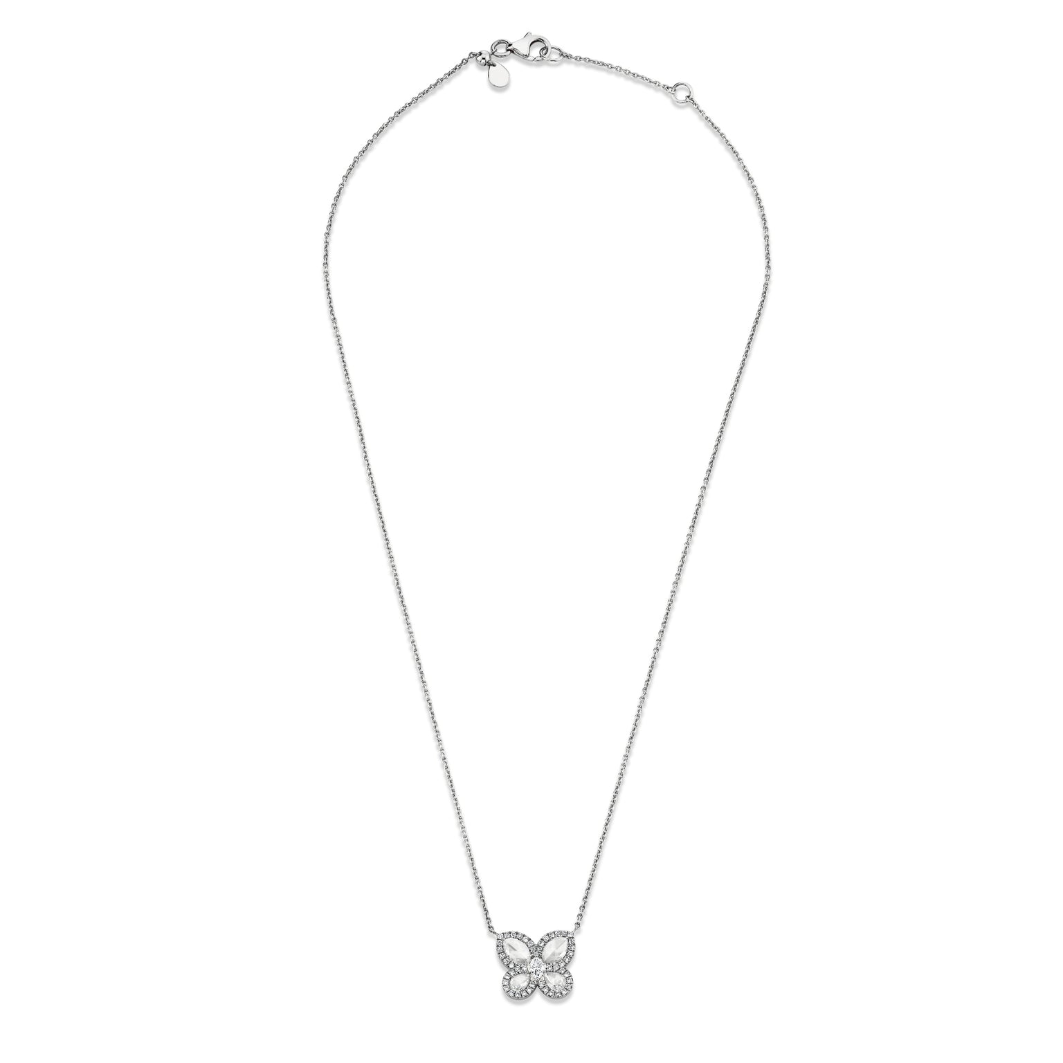 Eau de Rose Cut Diamond Butterfly Necklace w/ Pave Halo    by Logan Hollowell Jewelry