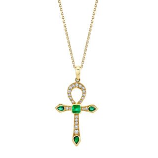 Eternal Ankh Pavé Diamond and Emerald Necklace | Ready to Ship Yellow Gold 20" Rope by Logan Hollowell Jewelry