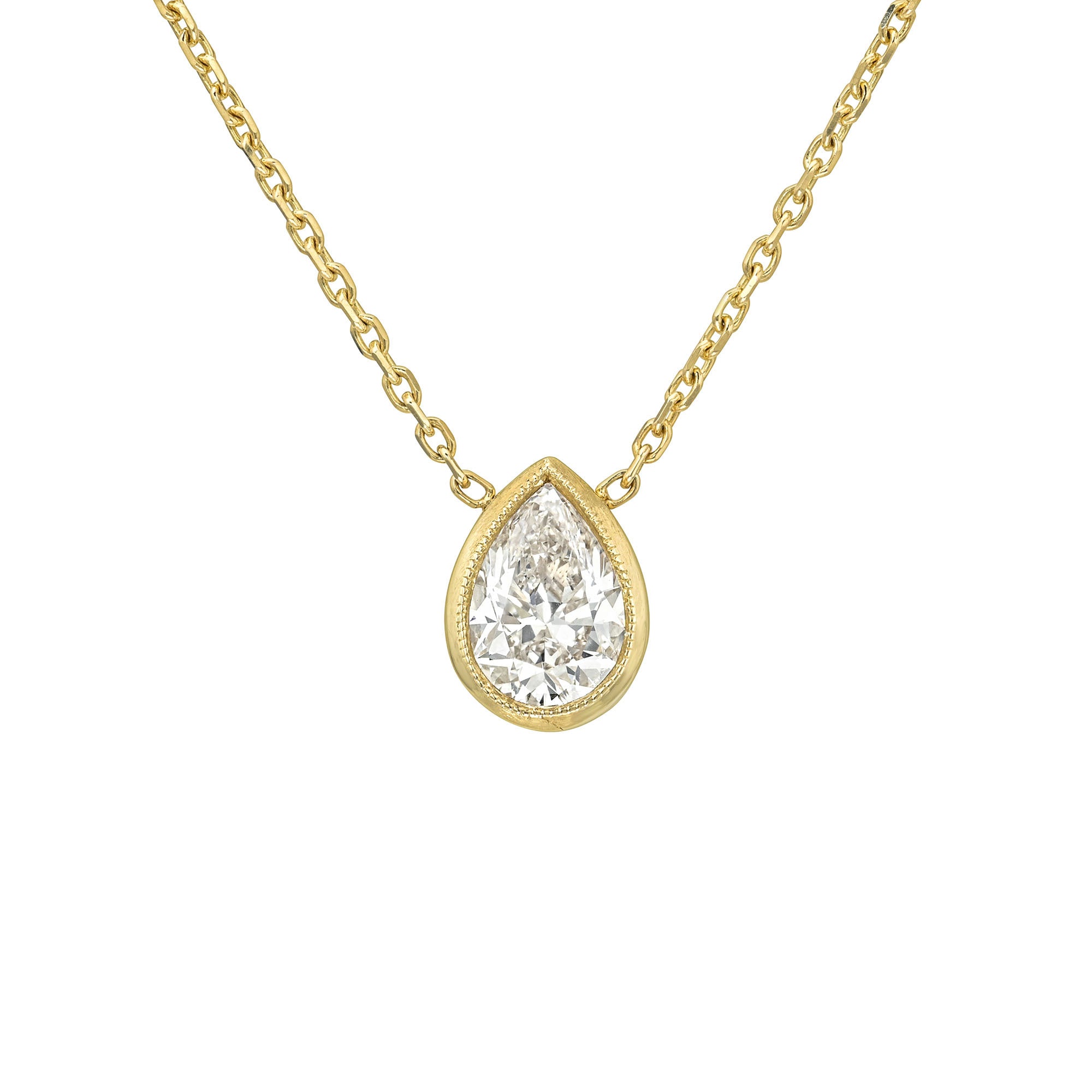 Floating Water Drop Diamond Necklace Yellow Gold by Logan Hollowell Jewelry