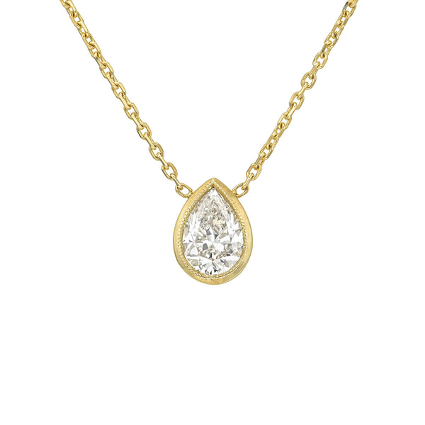 Floating Water Drop Diamond Necklace Yellow Gold by Logan Hollowell Jewelry