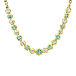 Paraiba and Diamond Bubble Link Necklace Yellow Gold by Logan Hollowell Jewelry