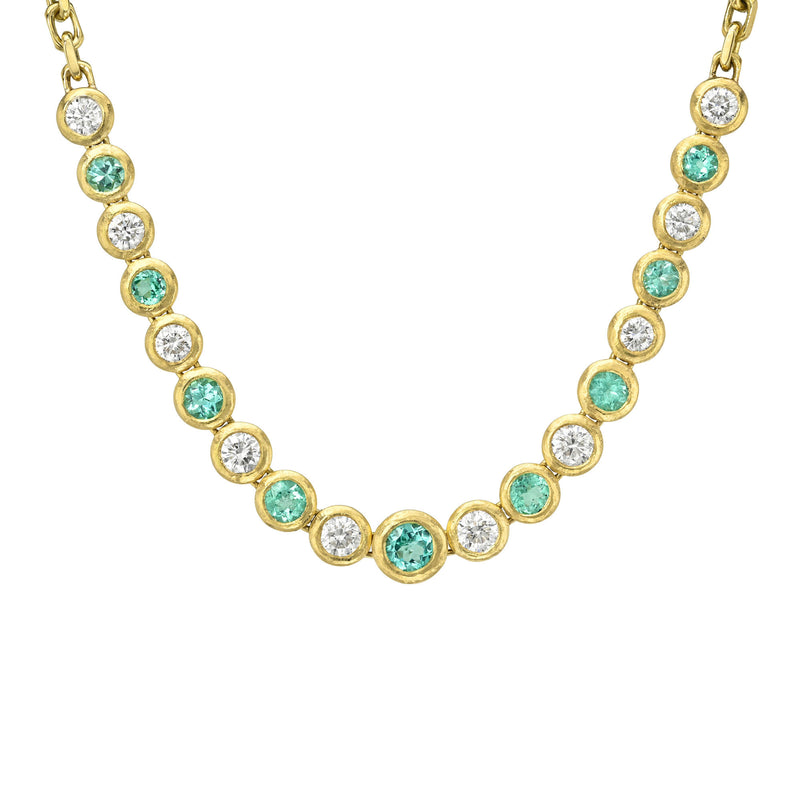 Paraiba and Diamond Bubble Link Necklace Yellow Gold by Logan Hollowell Jewelry