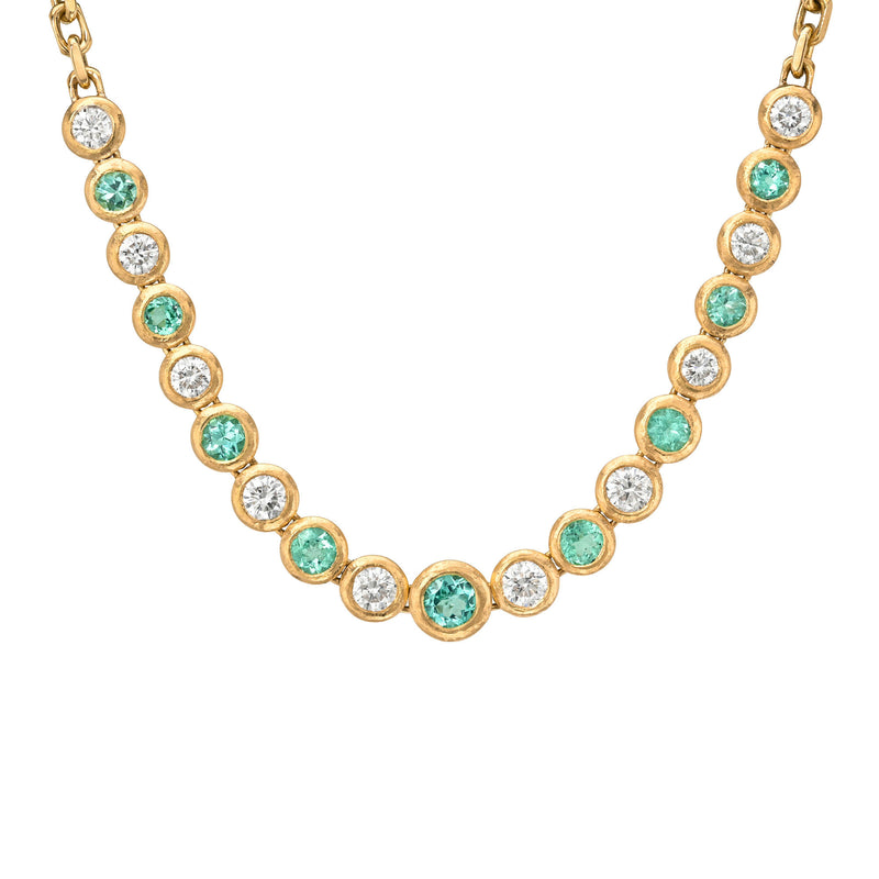 Paraiba and Diamond Bubble Link Necklace Rose Gold by Logan Hollowell Jewelry