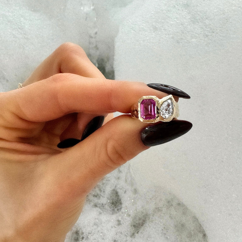 Toi Et Moi River Pink Sapphire and Diamond Ring by Logan Hollowell Jewelry