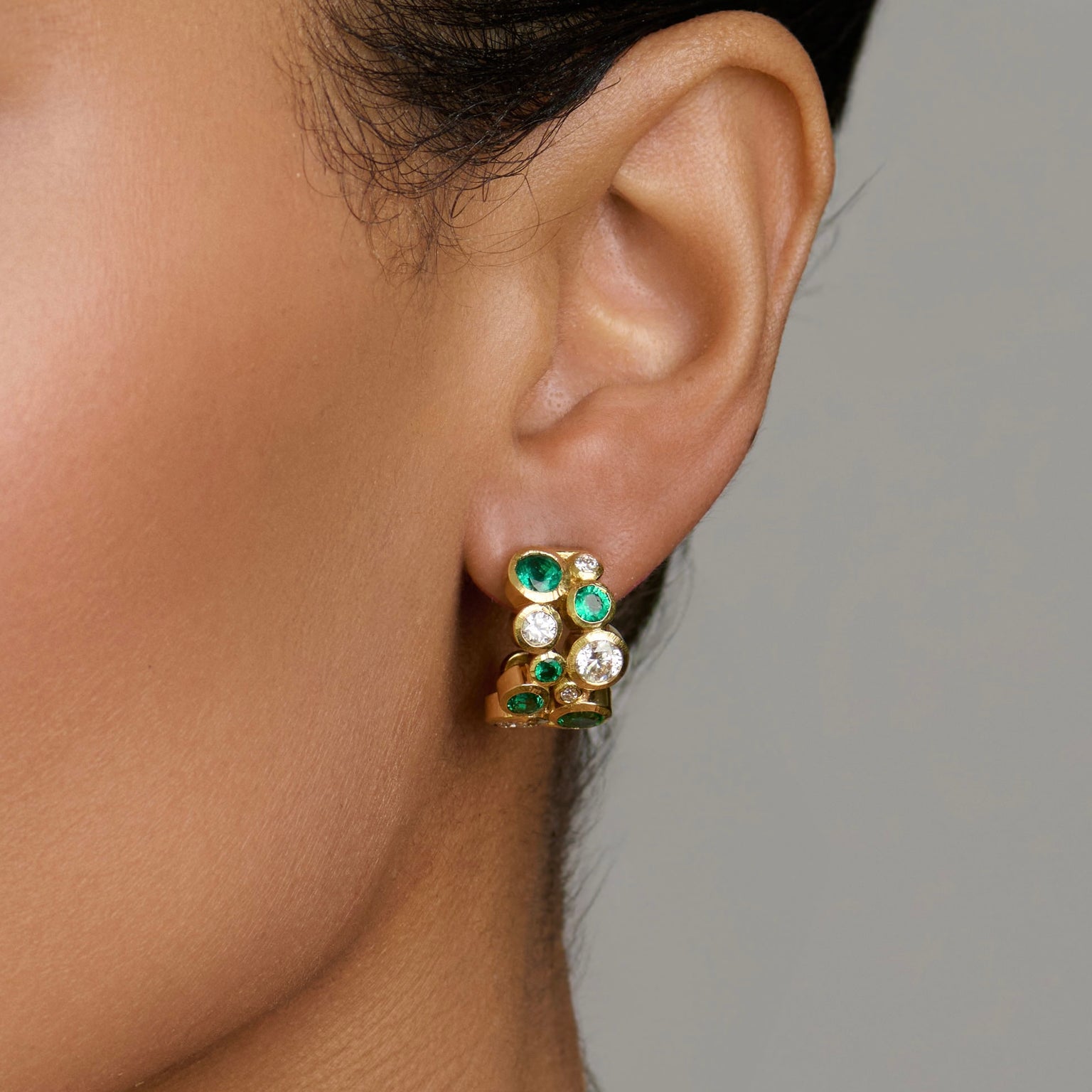Emerald and Diamond Bubble Earrings by Logan Hollowell Jewelry