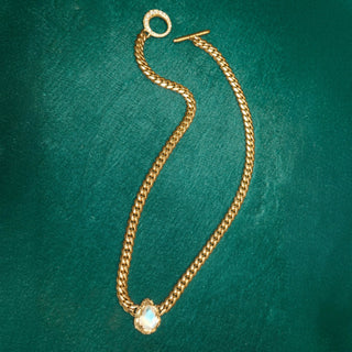 Reversible Baby Queen Moonstone Water Drop Cuban Necklace by Logan Hollowell Jewelry