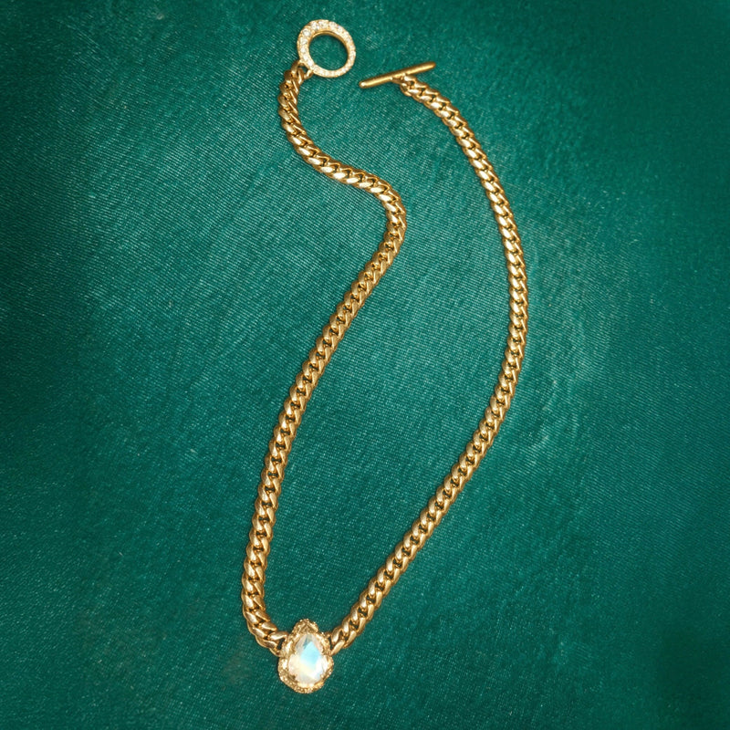 Reversible Baby Queen Moonstone Water Drop Cuban Necklace by Logan Hollowell Jewelry