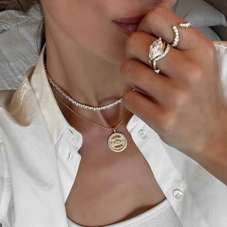 Large French Pavé Diamond Tusk Ring by Logan Hollowell Jewelry