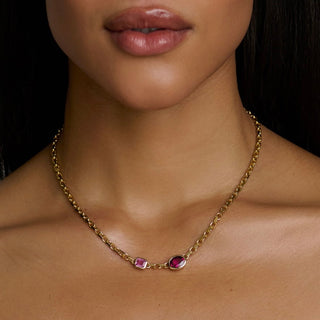 Lovers Duet Rubellite and Pink Sapphire Chain Necklace by Logan Hollowell Jewelry