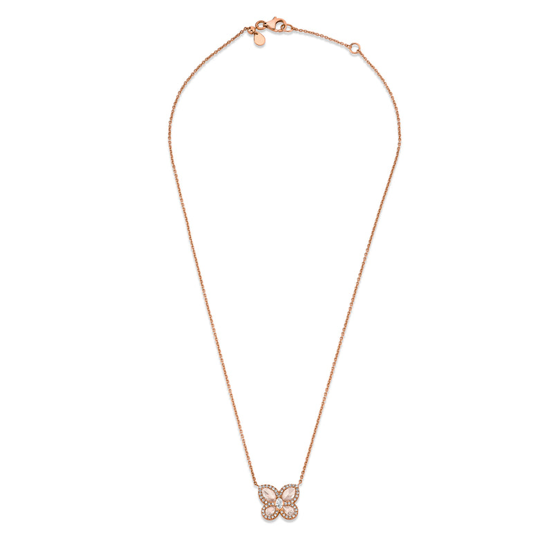 Eau de Rose Cut Diamond Butterfly Necklace w/ Pave Halo    by Logan Hollowell Jewelry