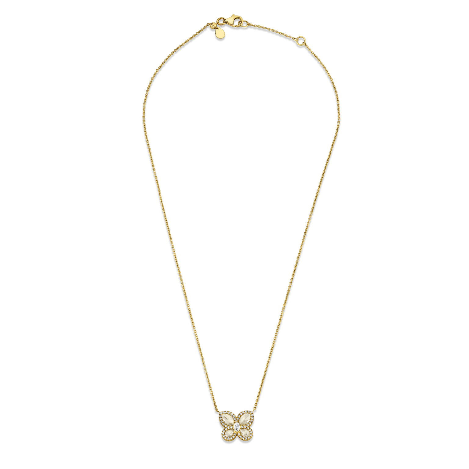 Eau de Rose Cut Diamond Butterfly Necklace w/ Pave Halo    by Logan Hollowell Jewelry