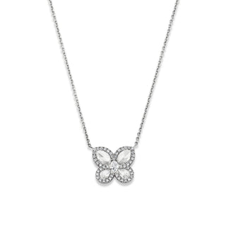 Eau de Rose Cut Diamond Butterfly Necklace w/ Pave Halo White Gold   by Logan Hollowell Jewelry