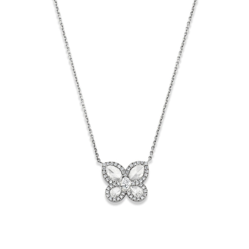 Eau de Rose Cut Diamond Butterfly Necklace w/ Pave Halo by Logan Hollowell Jewelry