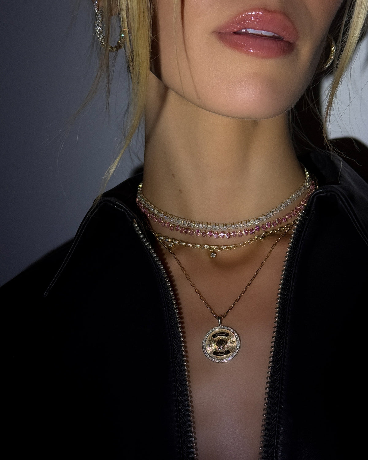 Petite Reverse Water Drop Pink Sapphire Tennis Necklace by Logan Hollowell Jewelry