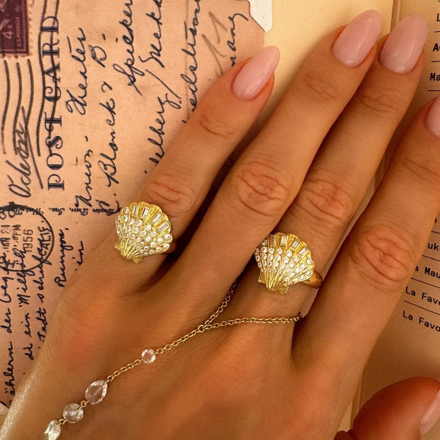 Diamond Shell Ring by Logan Hollowell Jewelry