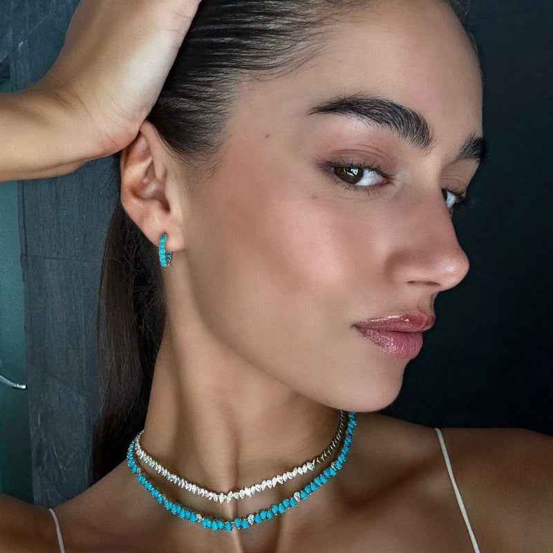 Turquoise & Sprinkled Diamond Reverse Water Drop Line Necklace by Logan Hollowell Jewelry