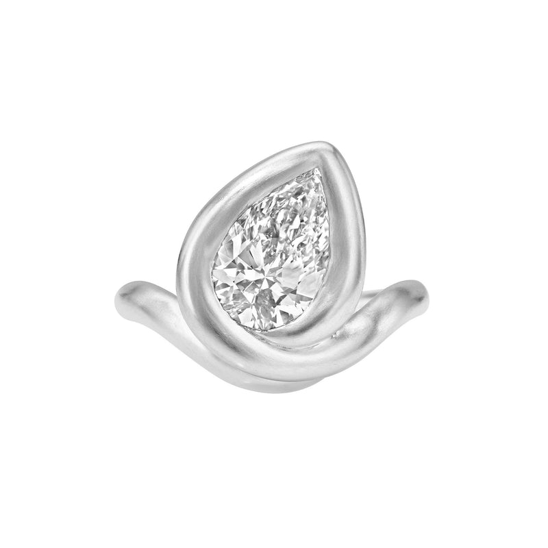 Enigma Water Drop Diamond Satin Ring White Gold by Logan Hollowell Jewelry