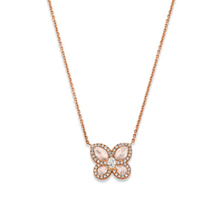 Eau de Rose Cut Diamond Butterfly Necklace w/ Pave Halo Rose Gold   by Logan Hollowell Jewelry