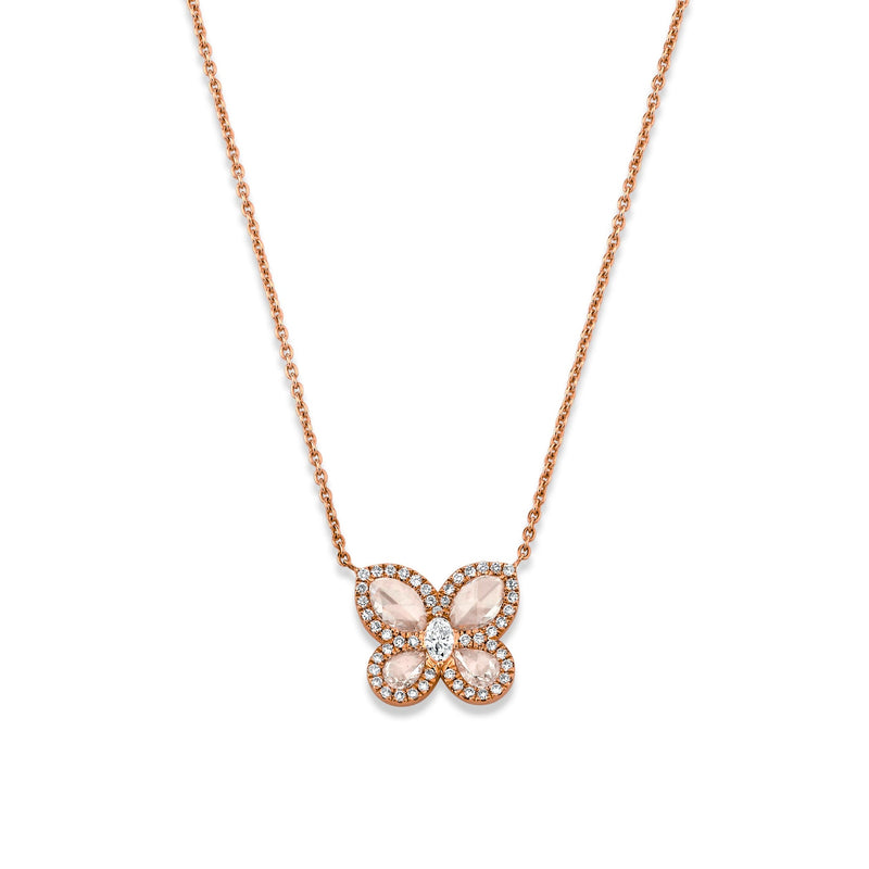 Eau de Rose Cut Diamond Butterfly Necklace w/ Pave Halo by Logan Hollowell Jewelry