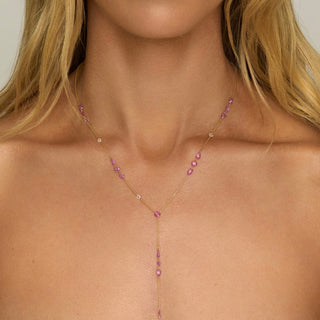 Eau de Rose Cut Iris Pink Sapphire and Diamond Lariat by Logan Hollowell Jewelry