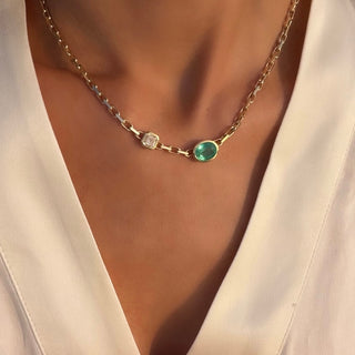 Lovers Duet Diamond and Paraiba Chain Necklace by Logan Hollowell Jewelry