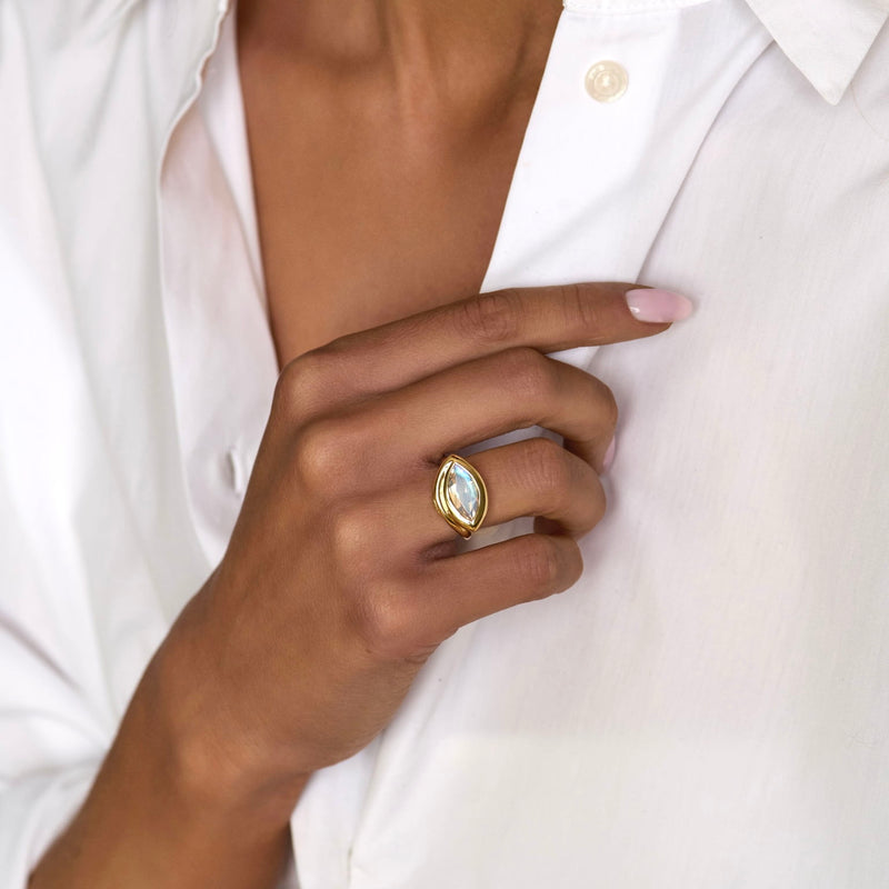 Enigma Eye Marquise Moonstone Ring by Logan Hollowell Jewelry
