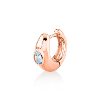 River Water Drop Aquamarine Huggies Rose Gold Single  by Logan Hollowell Jewelry