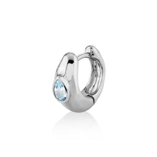 River Water Drop Aquamarine Huggies White Gold Single  by Logan Hollowell Jewelry