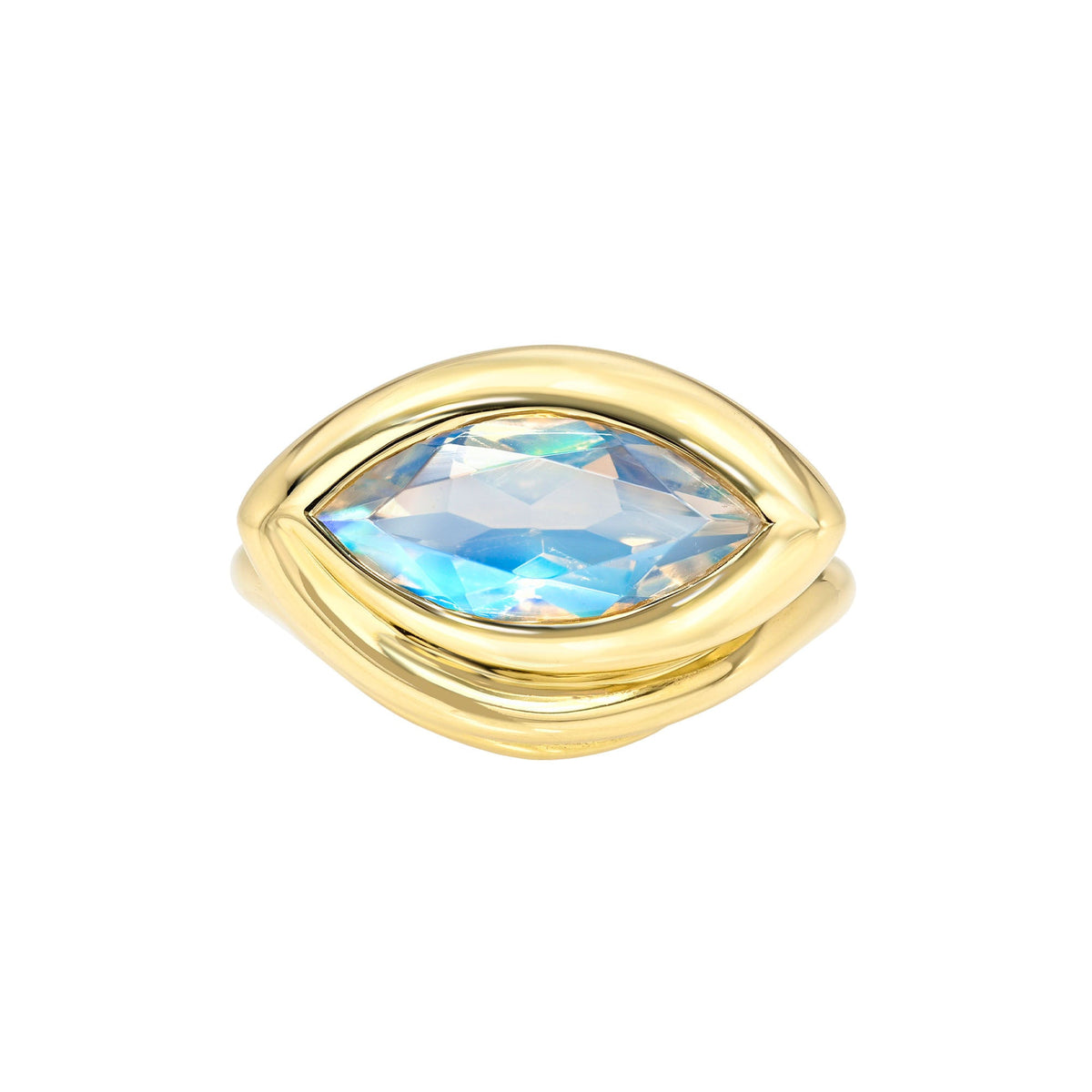 Enigma Eye Marquise Moonstone Ring Yellow Gold 3 by Logan Hollowell Jewelry