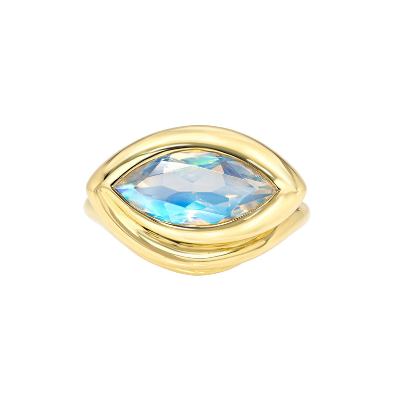 Enigma Eye Marquise Moonstone Ring Yellow Gold 3 by Logan Hollowell Jewelry