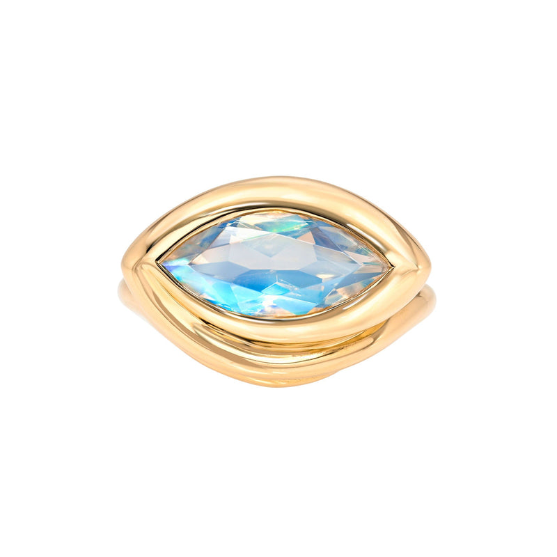 Enigma Eye Marquise Moonstone Ring Rose Gold 3 by Logan Hollowell Jewelry