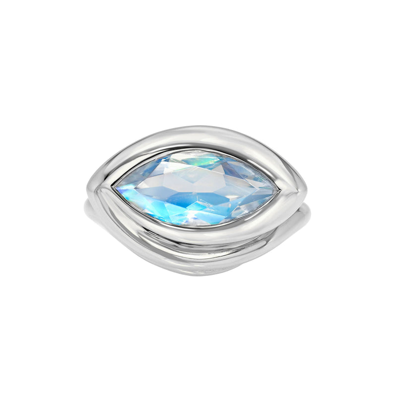 Enigma Eye Marquise Moonstone Ring White Gold 3 by Logan Hollowell Jewelry