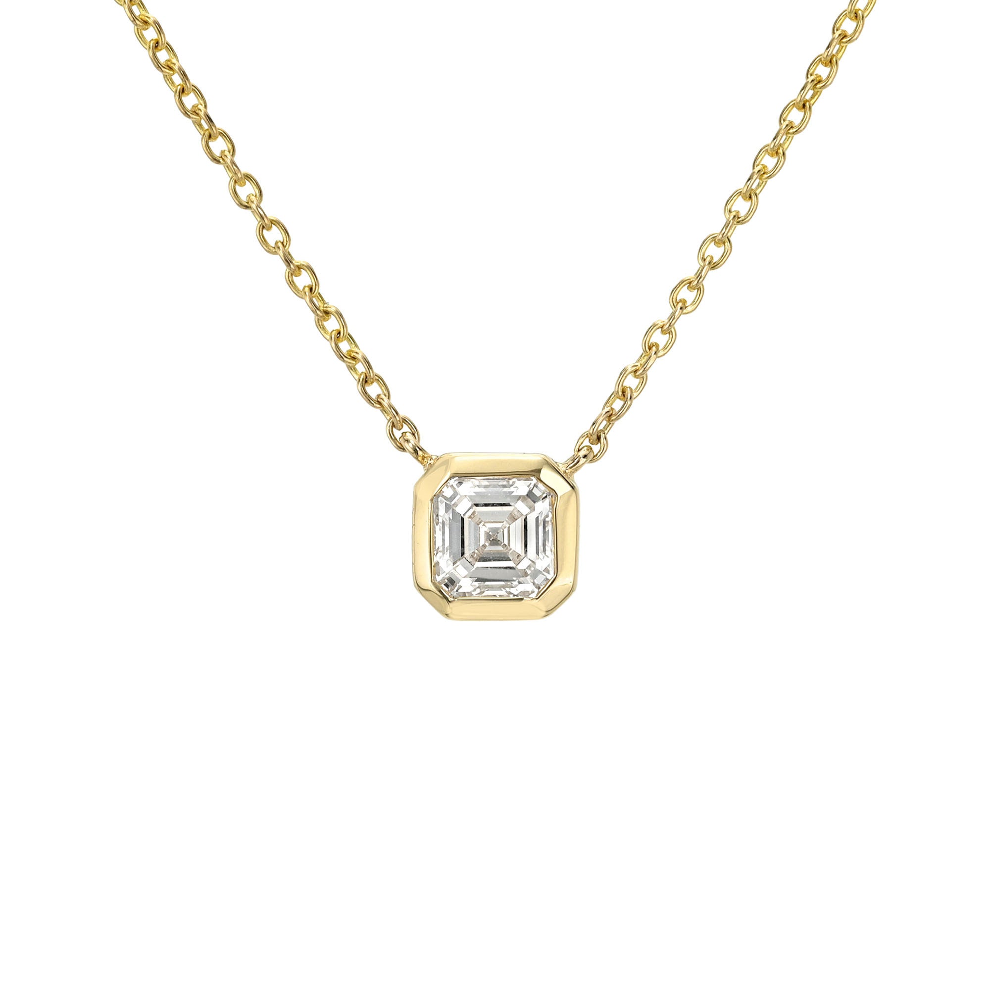 Asscher Bezel Diamond Necklace Yellow Gold by Logan Hollowell Jewelry