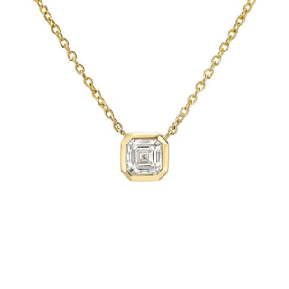 Asscher Bezel Diamond Necklace Yellow Gold by Logan Hollowell Jewelry