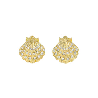 Diamond Shell Earrings Yellow Gold by Logan Hollowell Jewelry