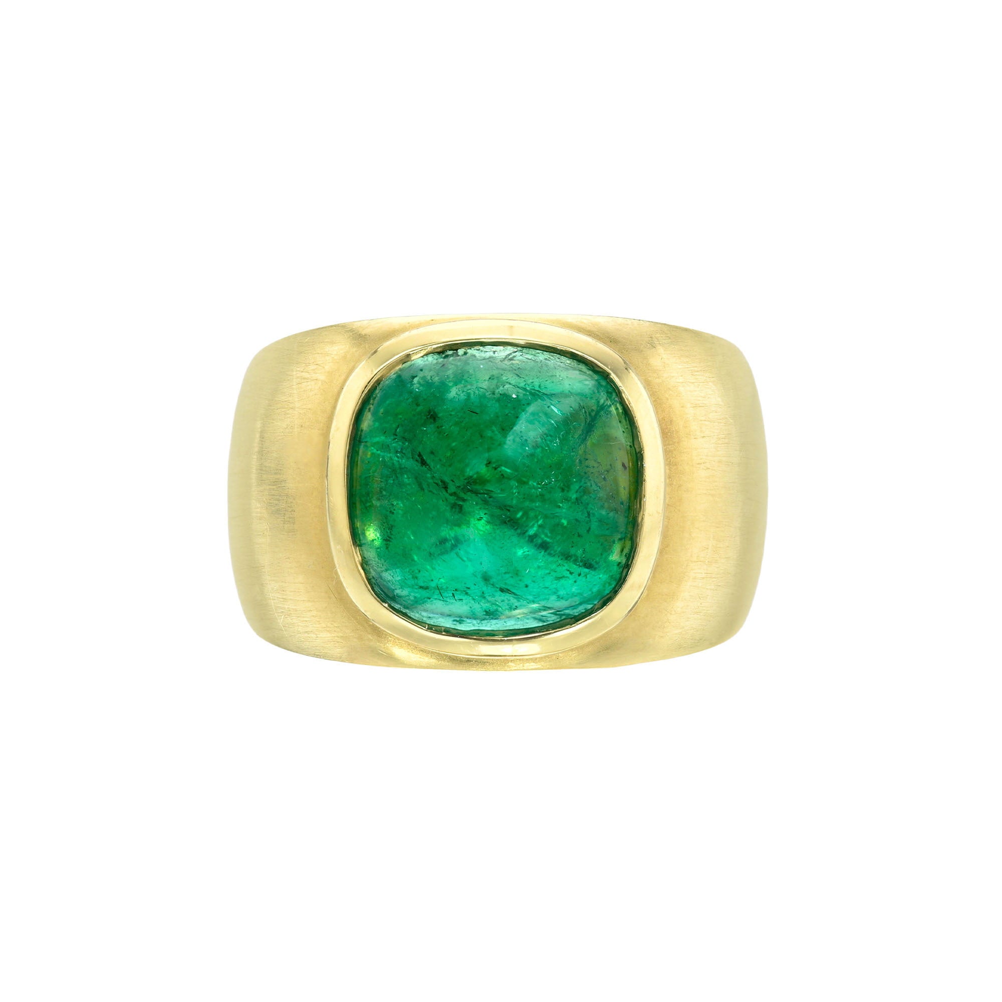 Cabochon Emerald Signet Ring Yellow Gold by Logan Hollowell Jewelry