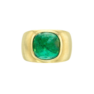 Cabochon Emerald Signet Ring Yellow Gold by Logan Hollowell Jewelry