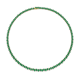 Reverse Water Drop Emerald Tennis Necklace Yellow Gold by Logan Hollowell Jewelry