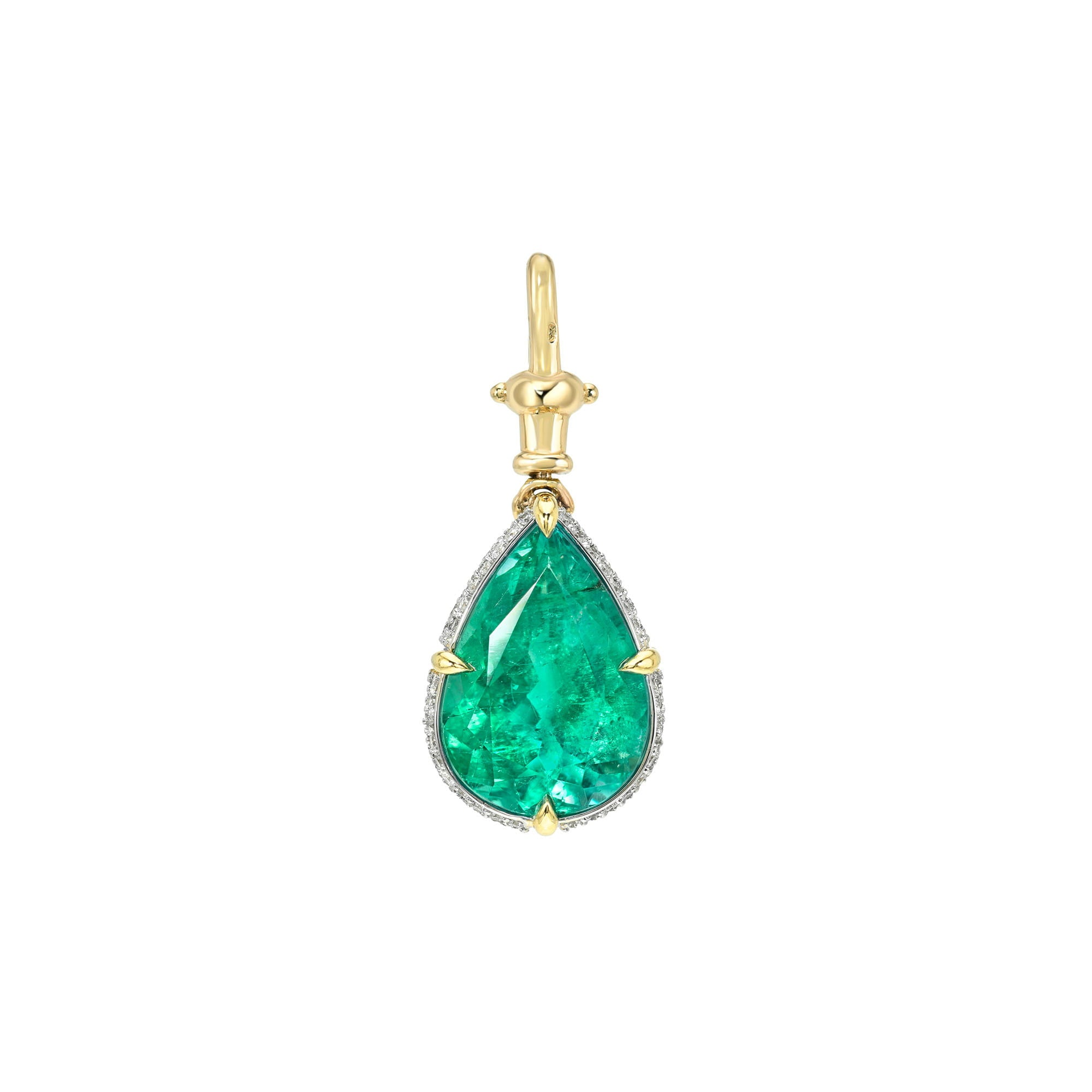 Emerald Water Drop Necklace Enhancer Yellow Gold by Logan Hollowell Jewelry