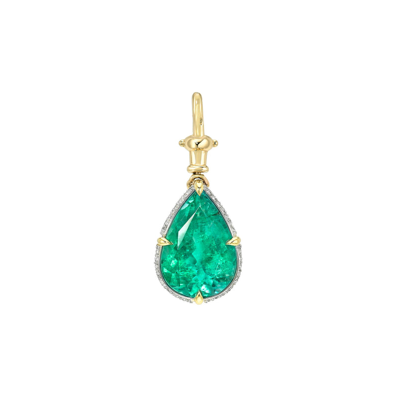 Emerald Water Drop Necklace Enhancer Yellow Gold by Logan Hollowell Jewelry