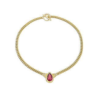 Pear Rubellite Maison Rose Necklace Yellow Gold by Logan Hollowell Jewelry