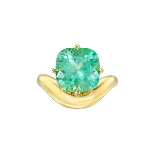 Floating Enigma Emerald Cushion Ring Yellow Gold 6 by Logan Hollowell Jewelry