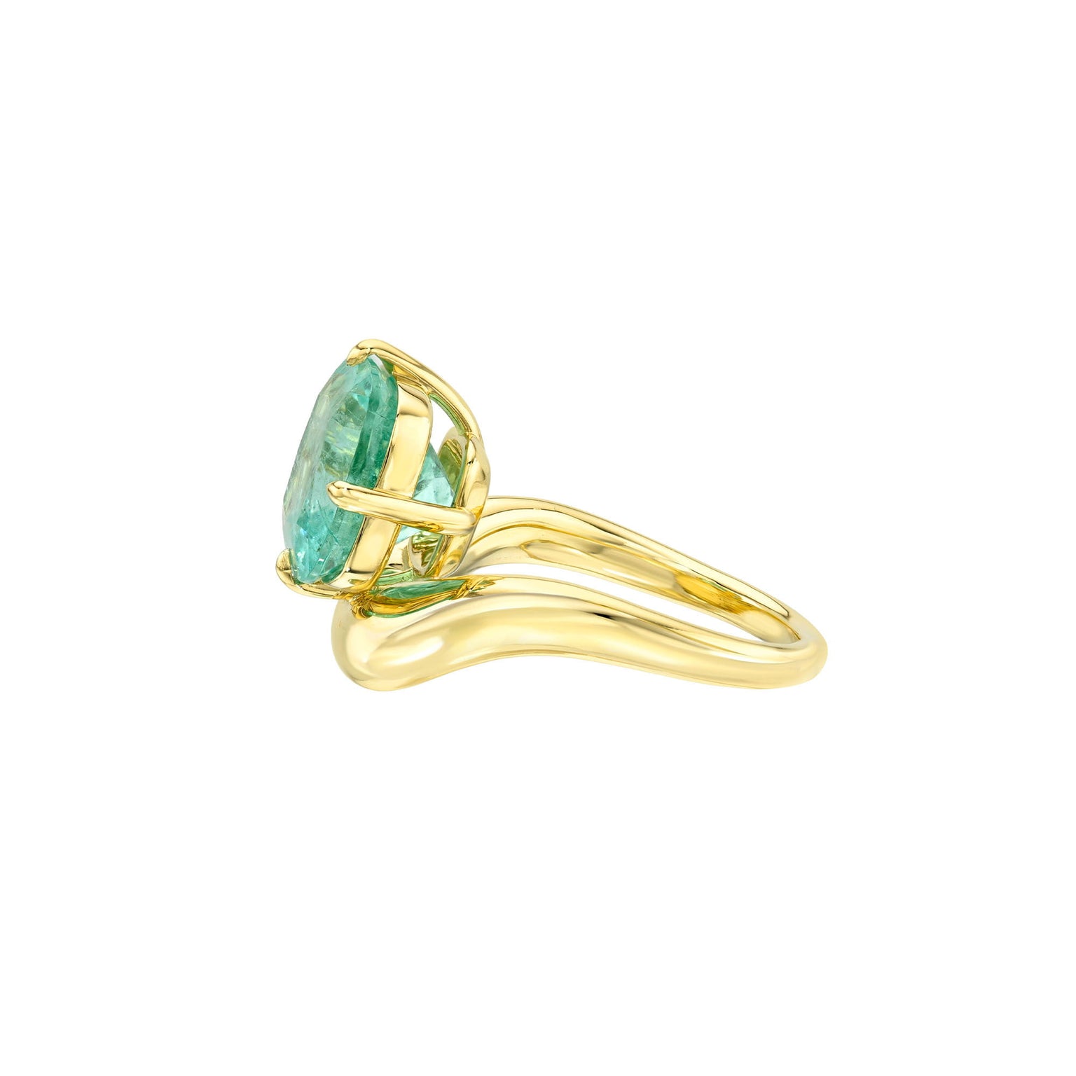 Floating Enigma Emerald Cushion Ring by Logan Hollowell Jewelry