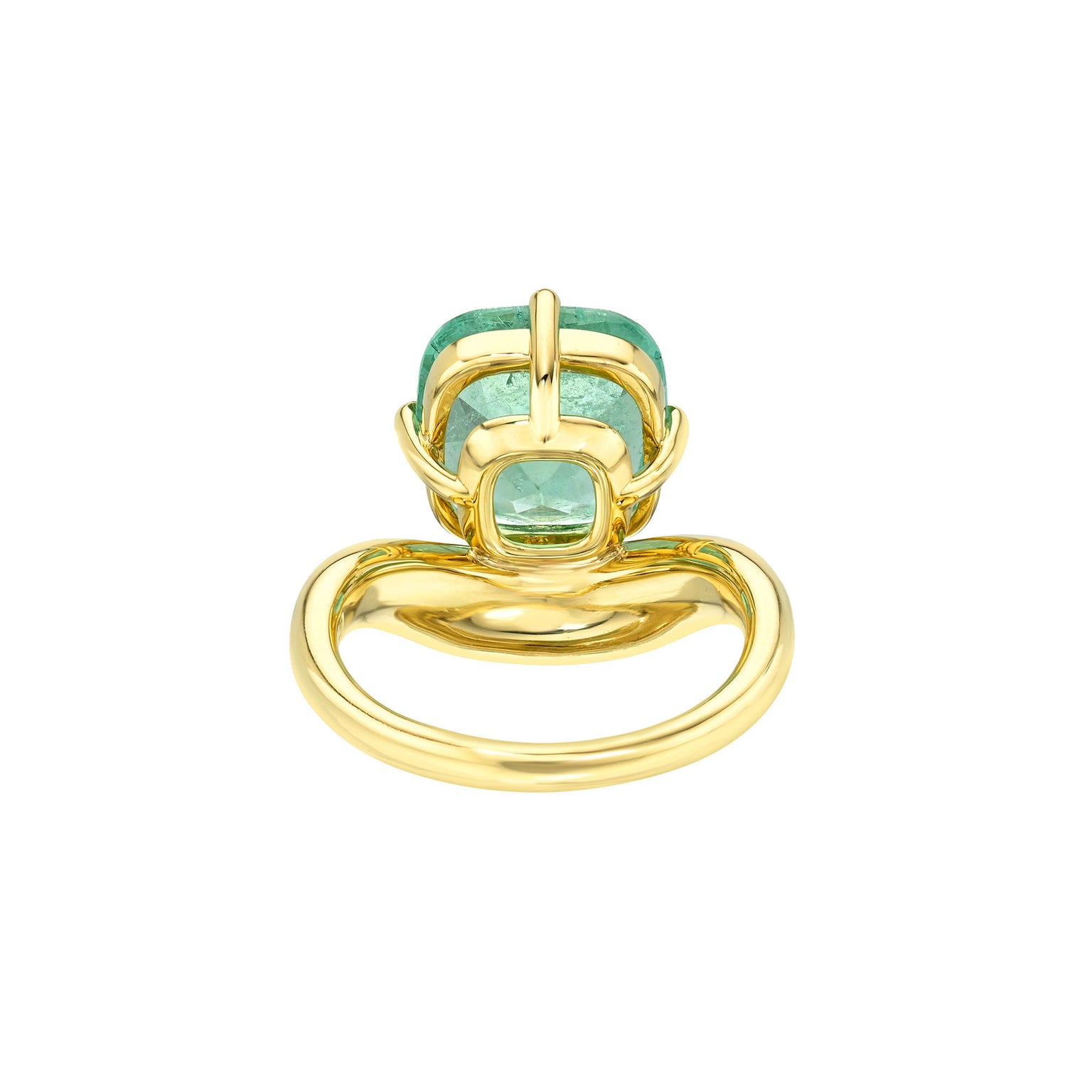 Floating Enigma Emerald Cushion Ring by Logan Hollowell Jewelry